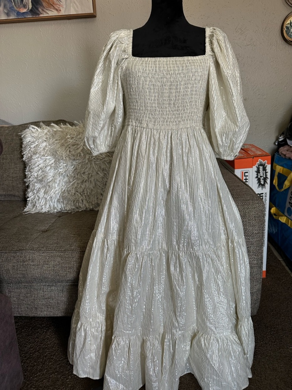 NWT Jen’s Pirate Booty Elegant Cream Puff-Sleeve Maxi Dress